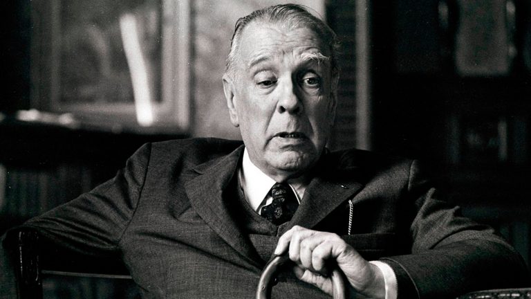 Jorge Luis Borges at his office, Argentine National Library, 1973